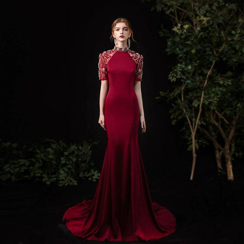 Women's Mermaid Evening Dress Long Sexy Prom Dresses Beaded Formal Dresses - numbersea