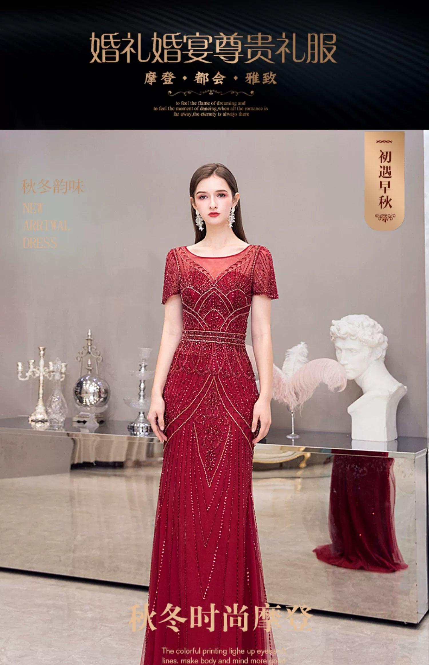 Women's A-Line Evening Dress Sexy Prom Dresses Beaded Formal Dresses for Women - numbersea