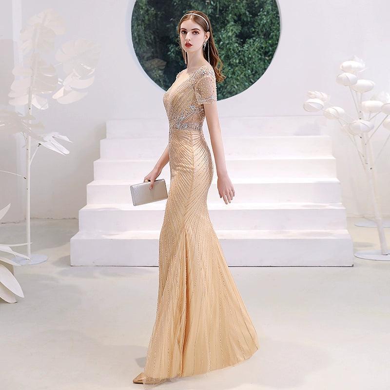 Women's Mermaid Evening Dress Sexy Beaded Prom Dresses Long Formal Dresses for Women - numbersea