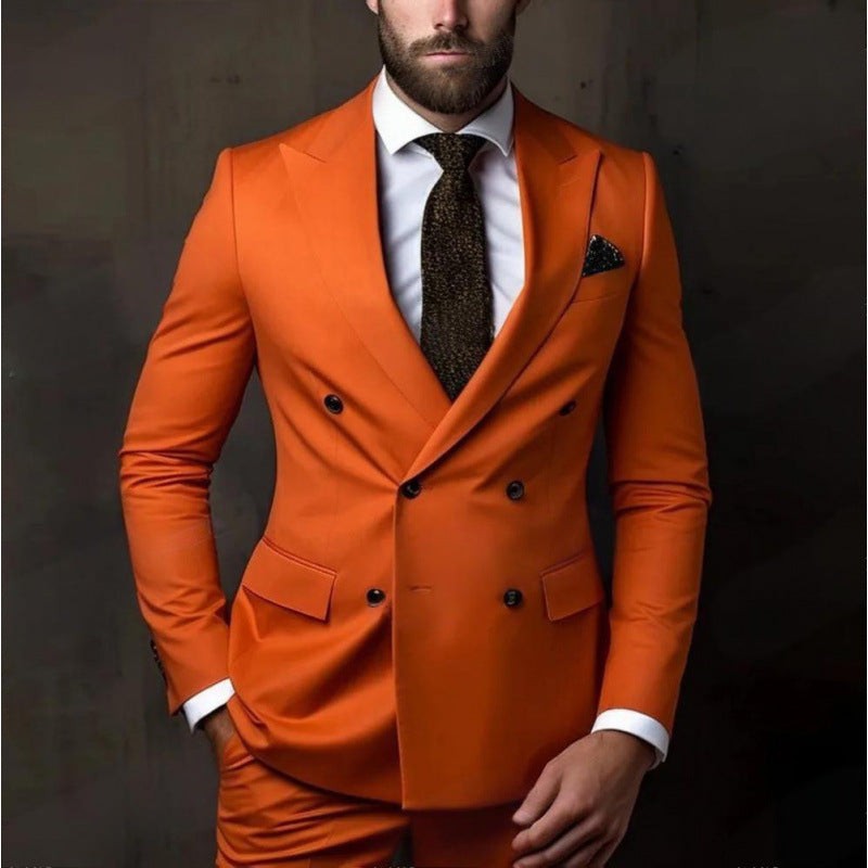 Suit Men's Premium Dress Double-breasted Two-piece Casual Suit Groom's Wedding
