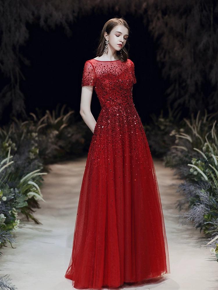 Women's A-Line Evening Dress Sexy Prom Dresses for Women Beaded Formal Dresses for Women - numbersea