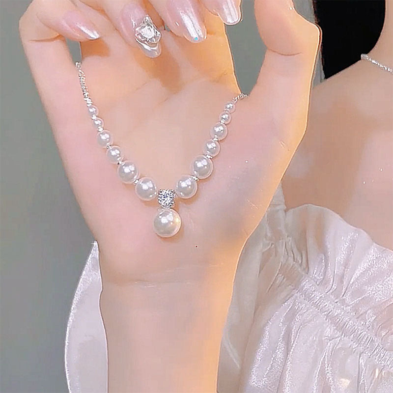 New best-selling necklace, silver pearl pendant, necklace, elegant fashion, and sophisticated collarbone chain