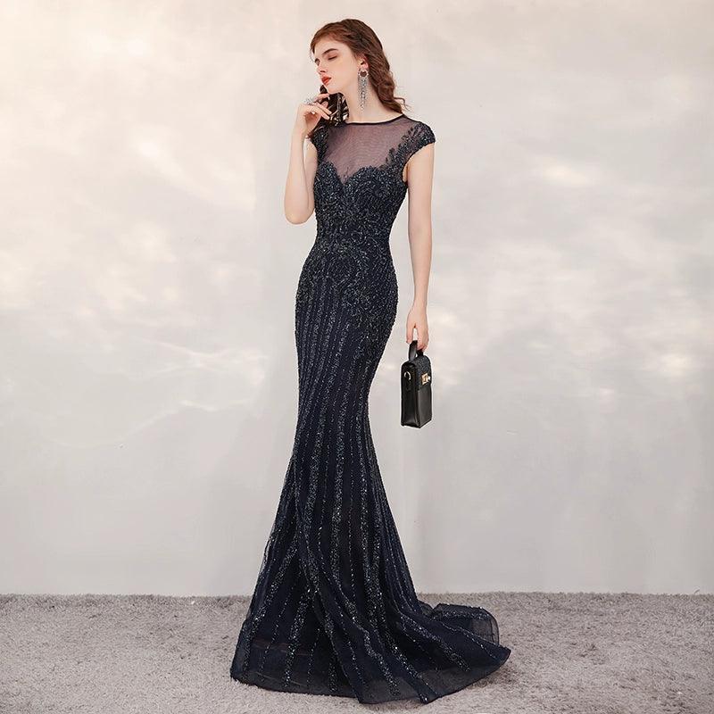 Women's Mermaid Evening Dress Long Prom Dresses Beaded Formal Dresses for Women - numbersea