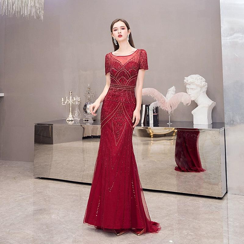 Women's A-Line Evening Dress Sexy Prom Dresses Beaded Formal Dresses for Women - numbersea