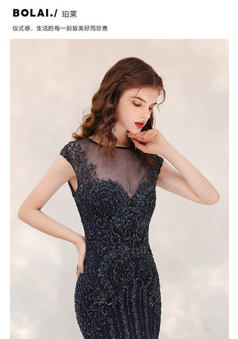 Women's Mermaid Evening Dress Long Prom Dresses Beaded Formal Dresses for Women - numbersea