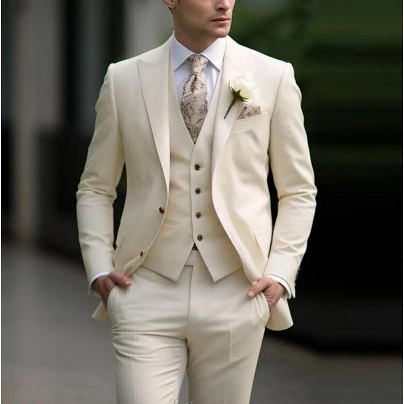Handsome men's suit three-piece solid color high-end temperament banquet business slim fashion suit