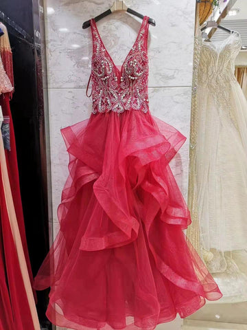 Women's Ball Gown Evening Dress Long Formal Dresses Sleeveless Beaded Wedding Dresses - numbersea