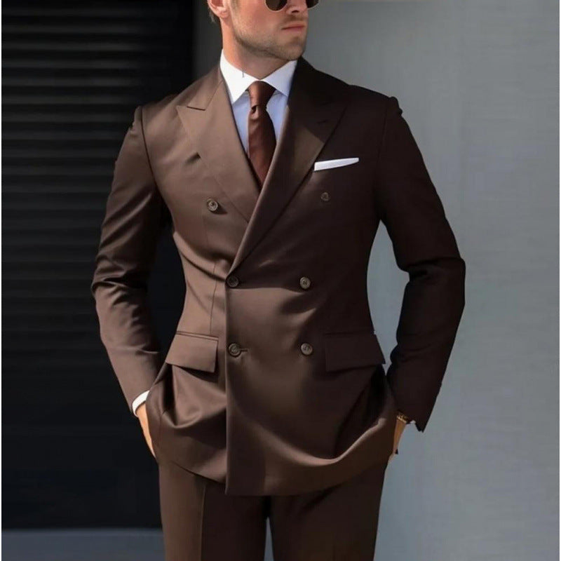 Suit Men's Premium Dress Double-breasted Two-piece Casual Suit Groom's Wedding