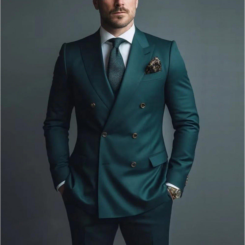 Suit Men's Premium Dress Double-breasted Two-piece Casual Suit Groom's Wedding
