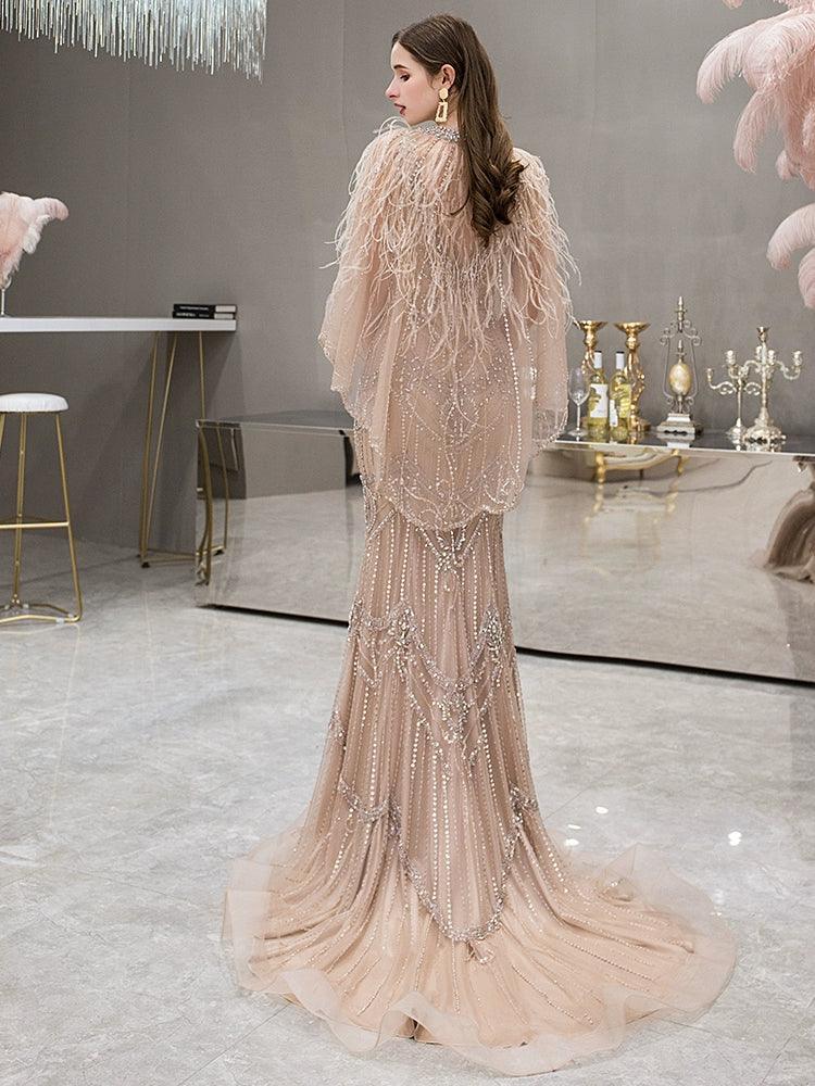 Women's Mermaid Evening Dress Beaded Sexy Prom Dresses Long Formal Dresses - numbersea