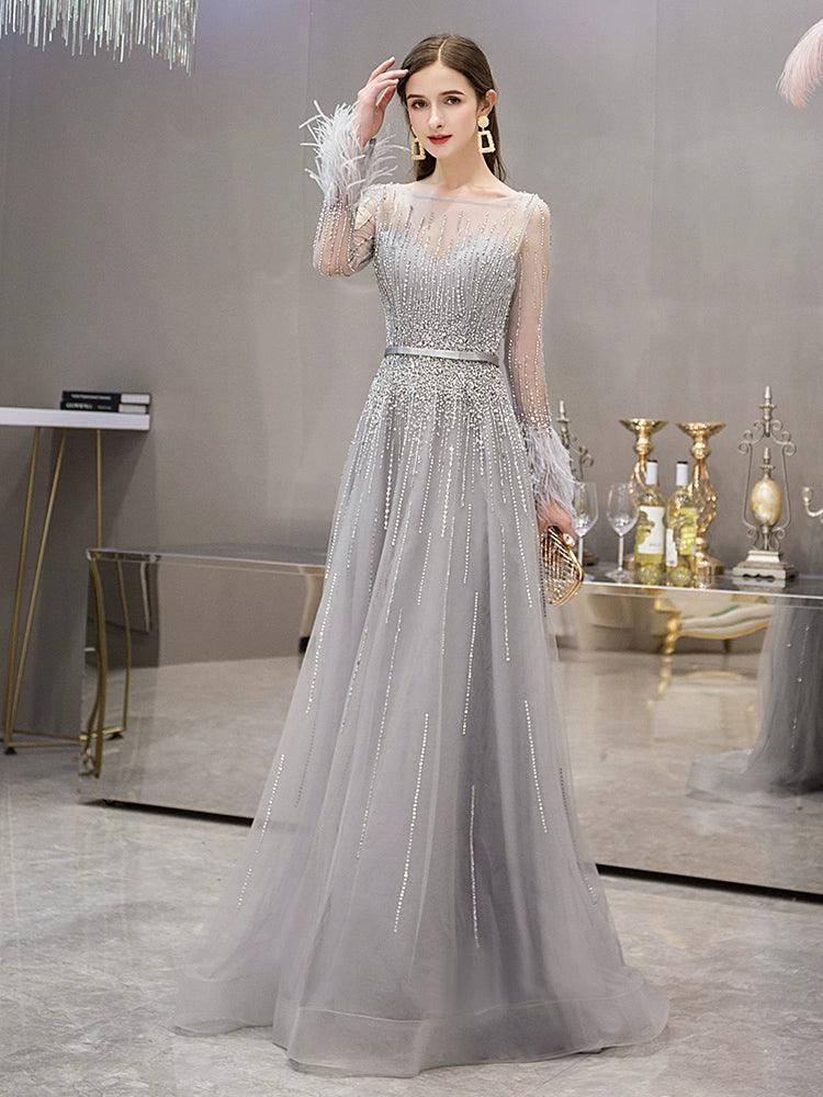 Women's A-Line Evening Dress Beaded Prom Dresses Long Formal Dresses for Women - numbersea