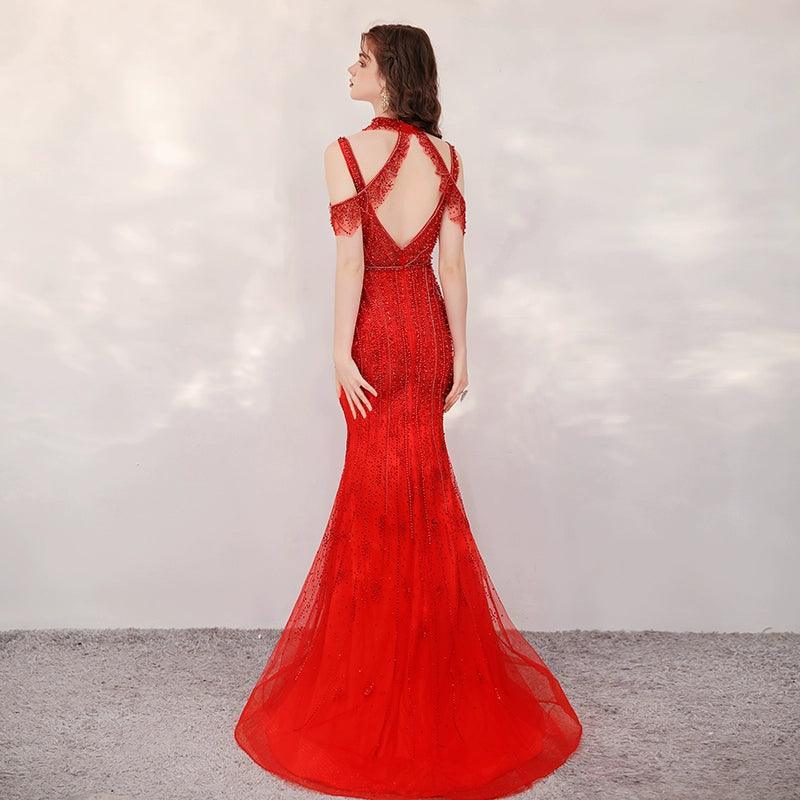 Women's Mermaid Evening Dress Long Prom Dresses Beaded Formal Dresses - numbersea
