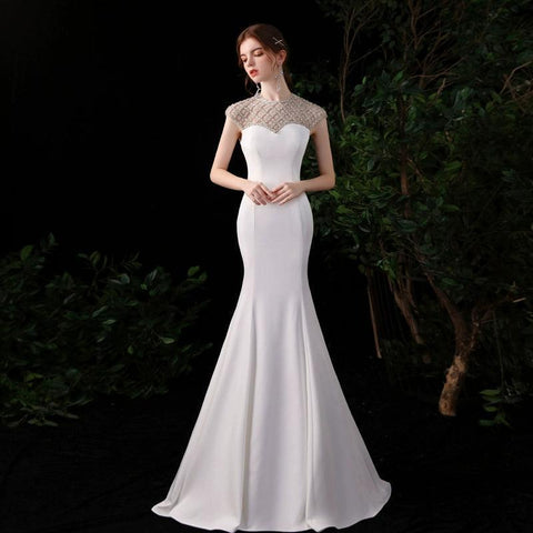 Women's Mermaid Evening Dress 2024 Prom Dresses New Wedding Dresses Sleeveless for Wedding Party - numbersea
