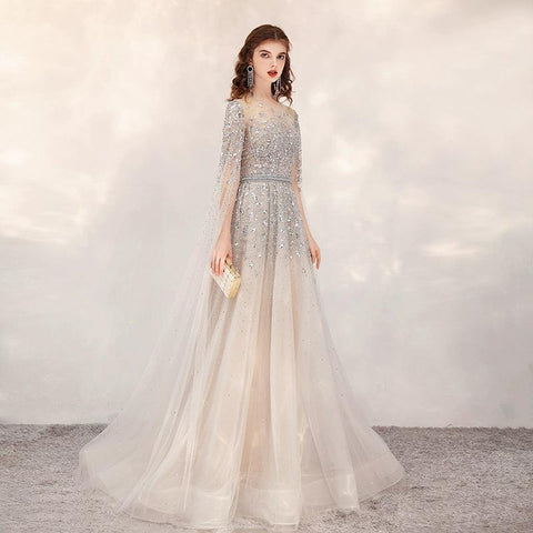 Women's Sexy Evening Dress Long Formal Dresses Beaded Prom Dresses for Women - numbersea