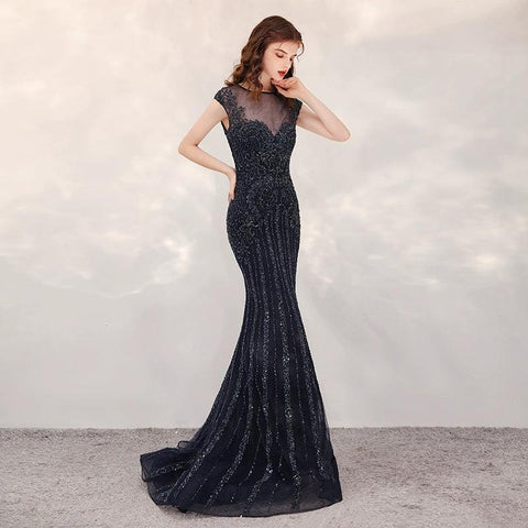 Women's Mermaid Evening Dress Long Prom Dresses Beaded Formal Dresses for Women - numbersea