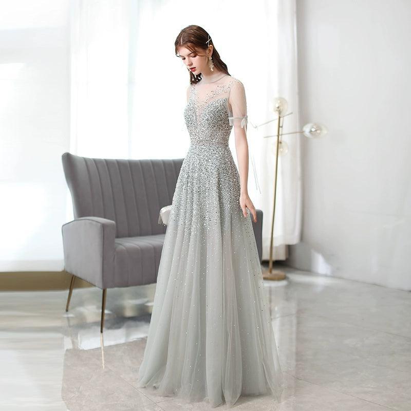 Women's A-Line Evening Dress Sexy Prom Dresses Beaded Formal Dresses for Women - numbersea