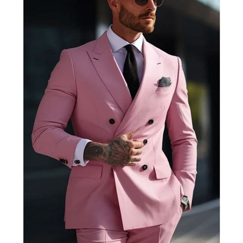 Suit Men's Suit Two-piece Slim-fit Business Groom Wedding Best Man Casual Suit Dress Men