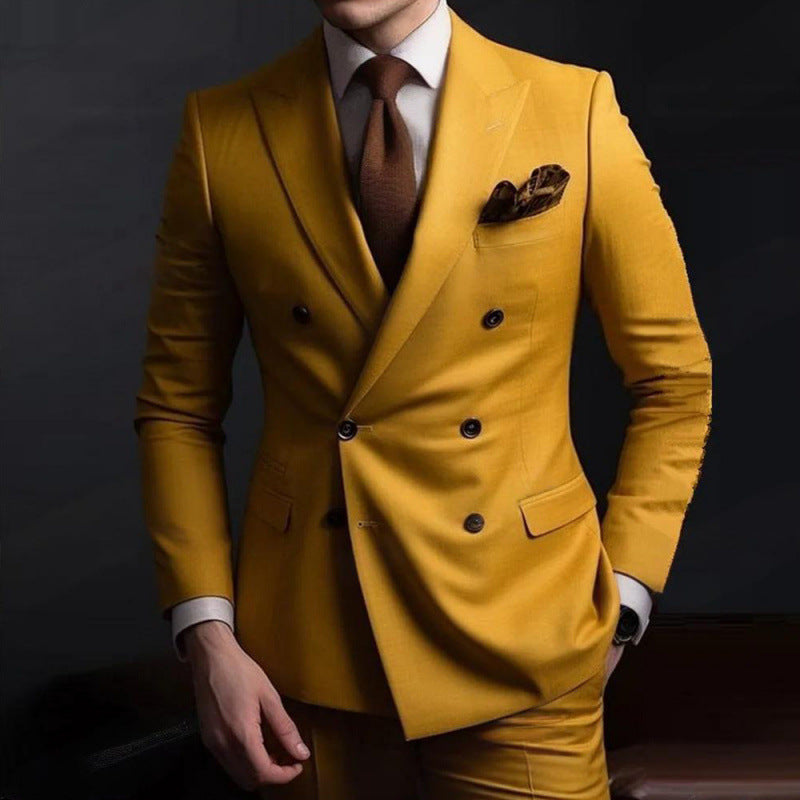 Suit Men's Premium Dress Double-breasted Two-piece Casual Suit Groom's Wedding