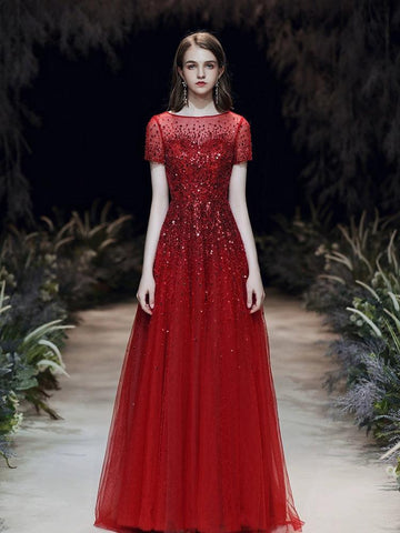 Women's A-Line Evening Dress Sexy Prom Dresses for Women Beaded Formal Dresses for Women - numbersea