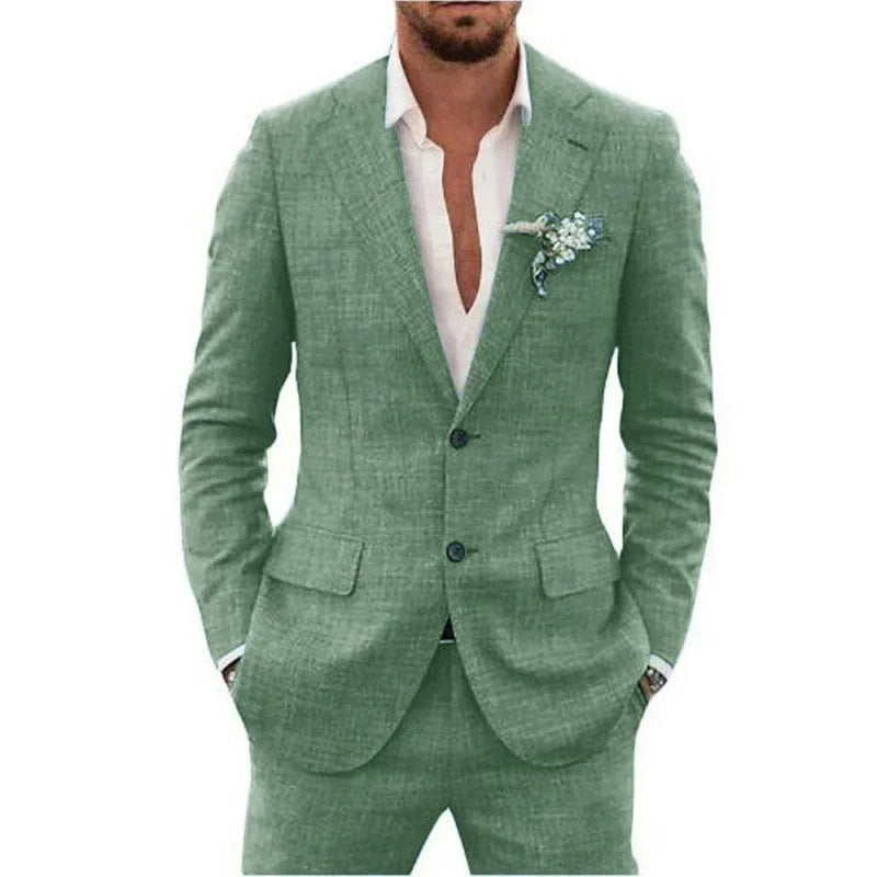 Linen suit two-piece men's banquet casual slim temperament suit