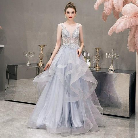 Women's Sexy Evening Dress A-Line Prom Dresses Beaded Formal Dresses Sleeveless for Women - numbersea