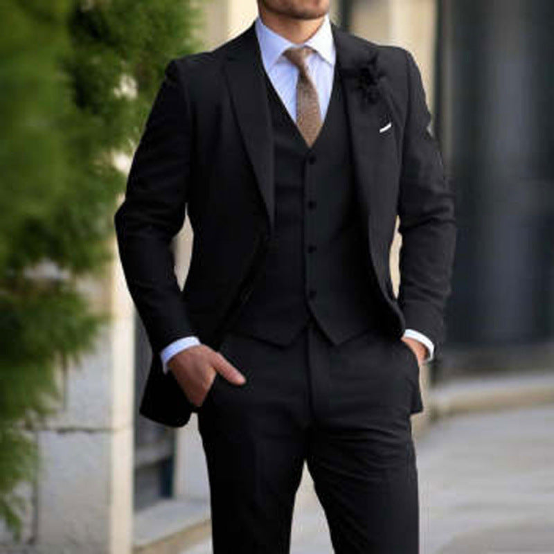 Business Men's Suit Suit High Sense Three-piece Groom's Wedding Banquet Large Size Color Suit