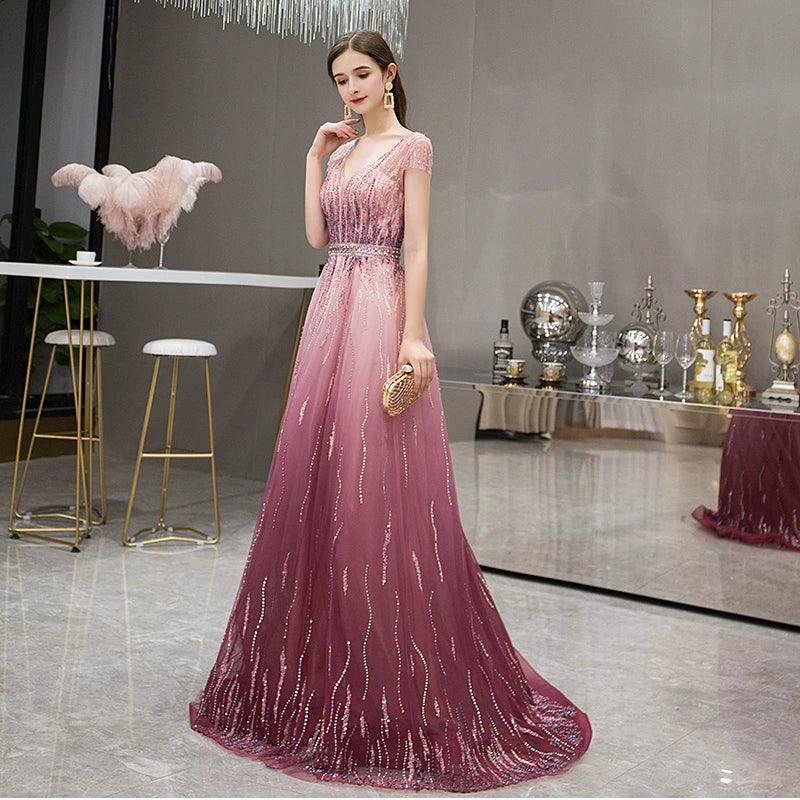 Women's A-Line Evening Dress Sexy Prom Dresses Sleeveless Beaded Formal Dresses for Women - numbersea