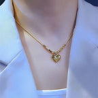 Titanium steel necklace women's chain beads small square love pendant new trendy niche simple and versatile fashion collarbone chain