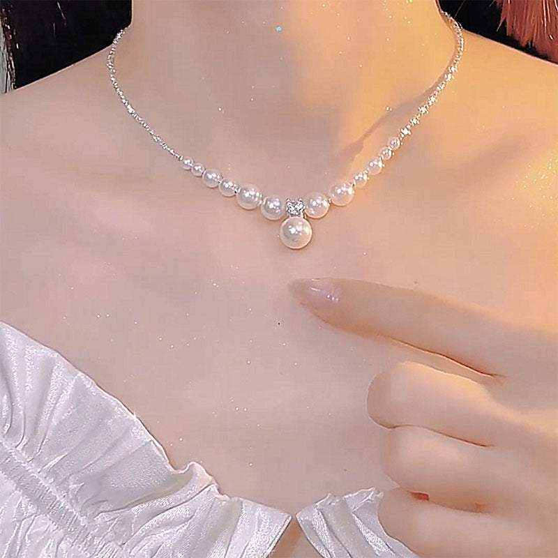 New best-selling necklace, silver pearl pendant, necklace, elegant fashion, and sophisticated collarbone chain