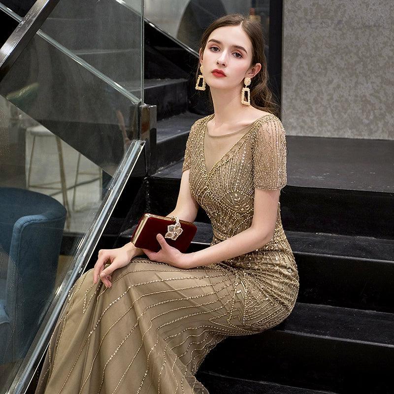 Women's Mermaid Evening Dress Beaded Prom Dresses Long Formal Dresses - numbersea