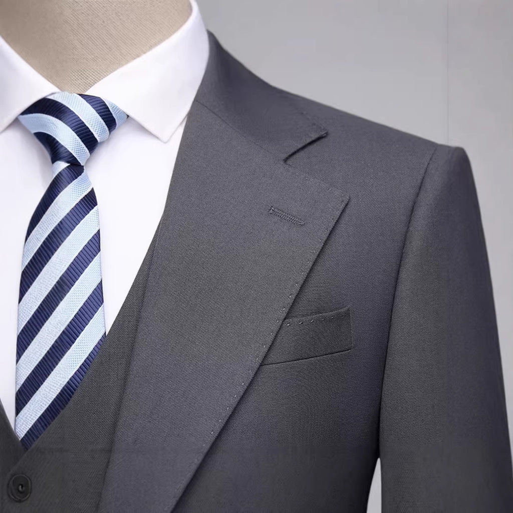 Light luxury high-end men's slim-fitting flat-collar suit three-piece business dress workplace banquet wedding dress