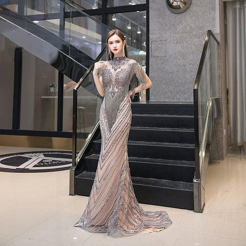 Women's Sexy Evening Dress 2024 Mermaid Prom Dresses Sleeveless for Women Long Beaded Formal Dresses - numbersea