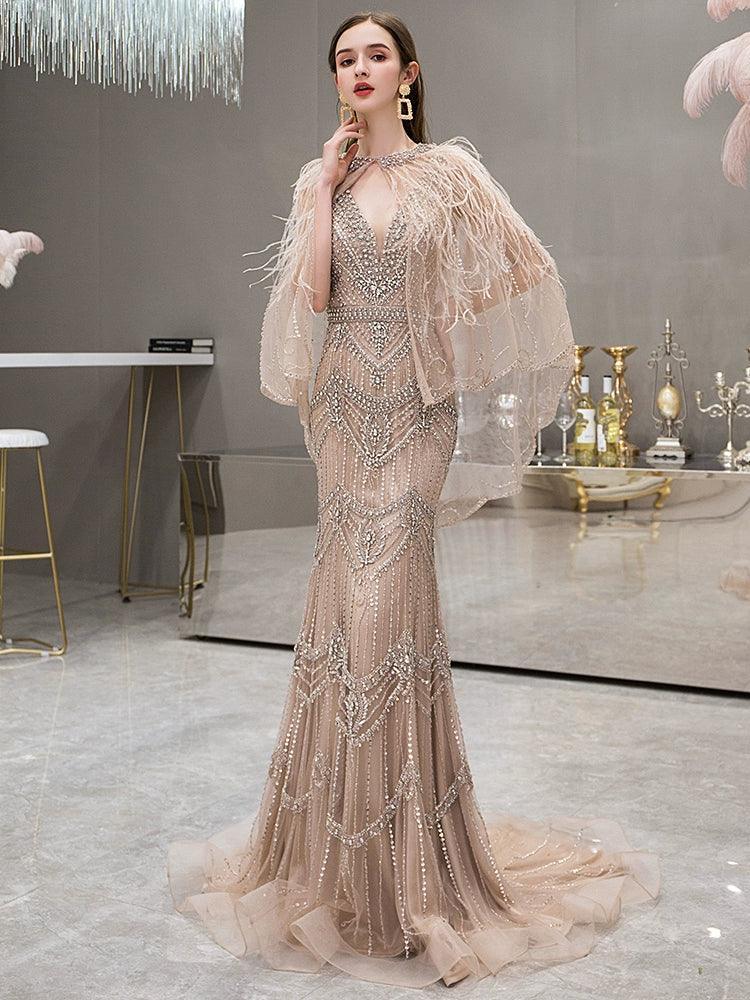 Women's Mermaid Evening Dress Beaded Sexy Prom Dresses Long Formal Dresses - numbersea
