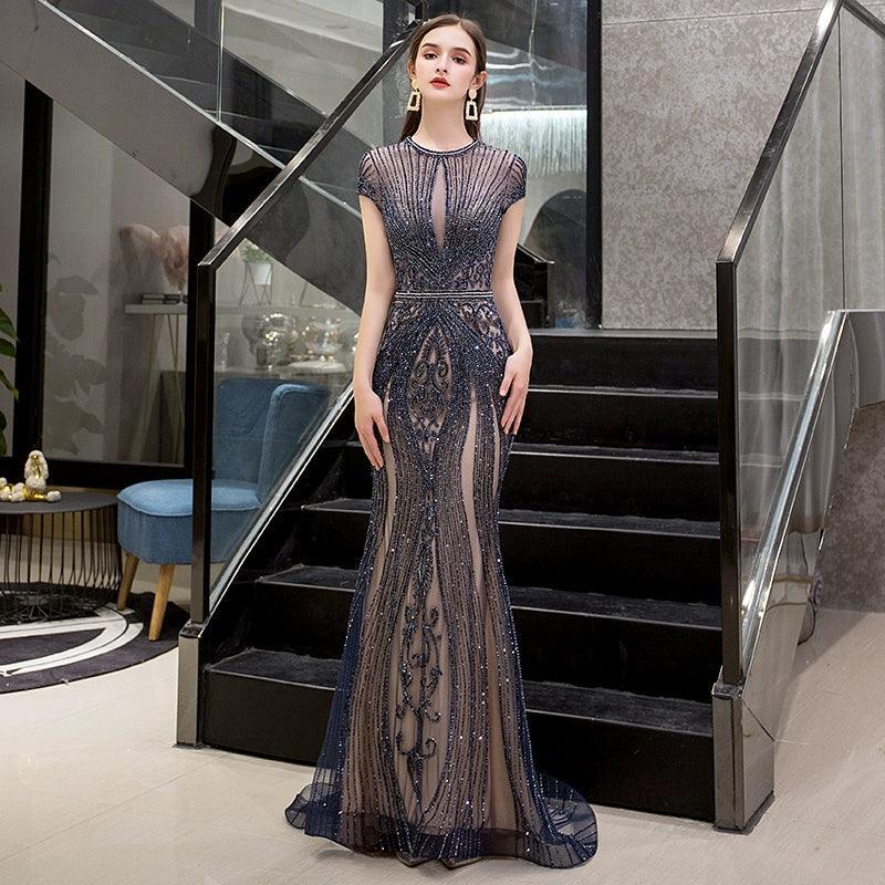 High Quality Mermaid Evening dress For Party Women Beaded Elegant Gown - numbersea