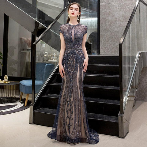 High Quality Mermaid Evening dress For Party Women Beaded Elegant Gown - numbersea