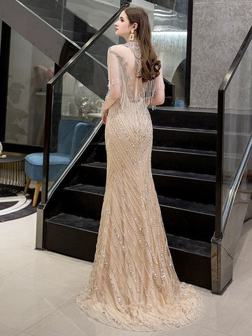 Women's Sexy Evening Dress 2024 Mermaid Prom Dresses Sleeveless for Women Long Beaded Formal Dresses - numbersea