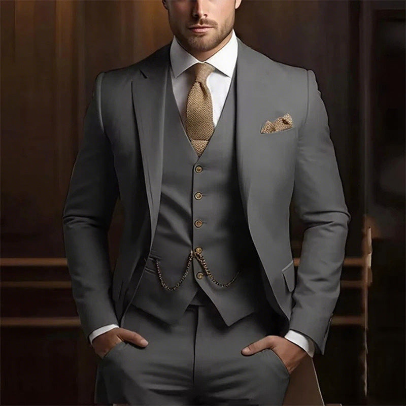 Suit three-piece wedding banquet groom suit gentleman temperament