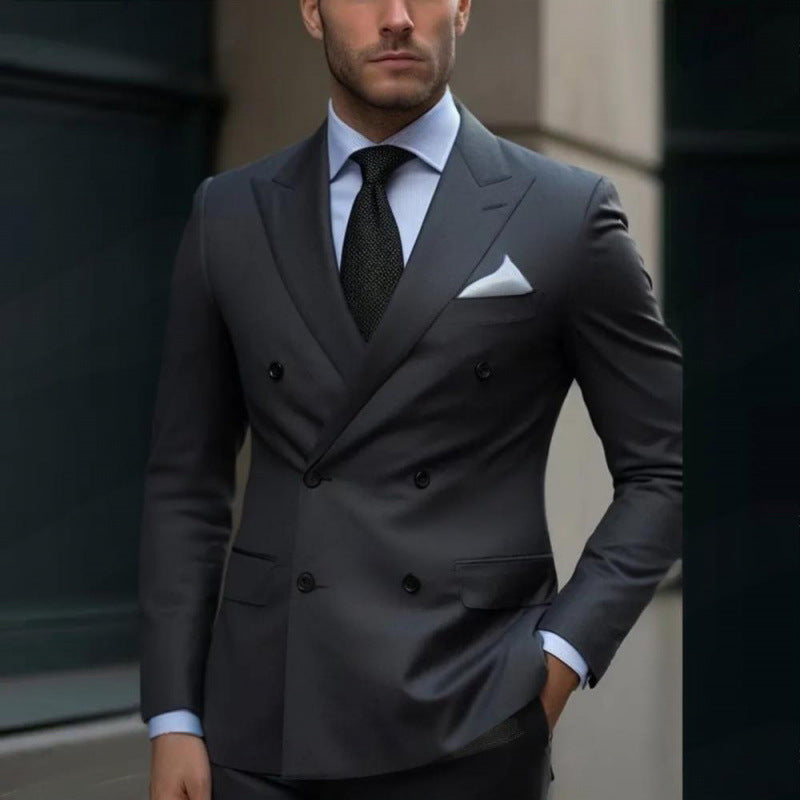 Suit Men's Premium Dress Double-breasted Two-piece Casual Suit Groom's Wedding