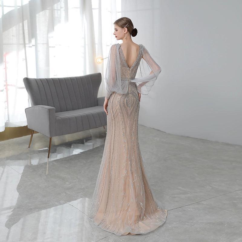 Women's Mermaid Evening Dress Beaded Formal Dresses Long Prom Dresses for Women - numbersea