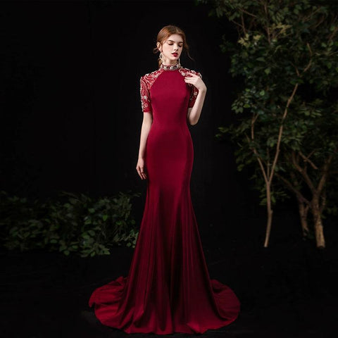 Women's Mermaid Evening Dress Long Sexy Prom Dresses Beaded Formal Dresses - numbersea