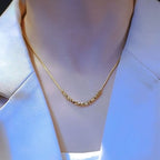 Titanium steel necklace women's chain beads small square love pendant new trendy niche simple and versatile fashion collarbone chain