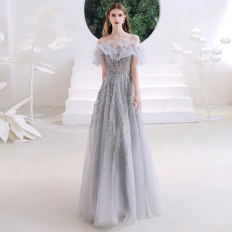 Women's A-Line Evening Dress Beaded Sexy Prom Dresses Long Formal Dresses for Women - numbersea