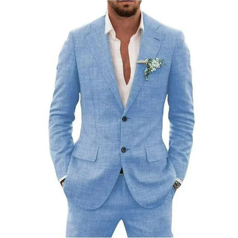 Linen suit two-piece men's banquet casual slim temperament suit