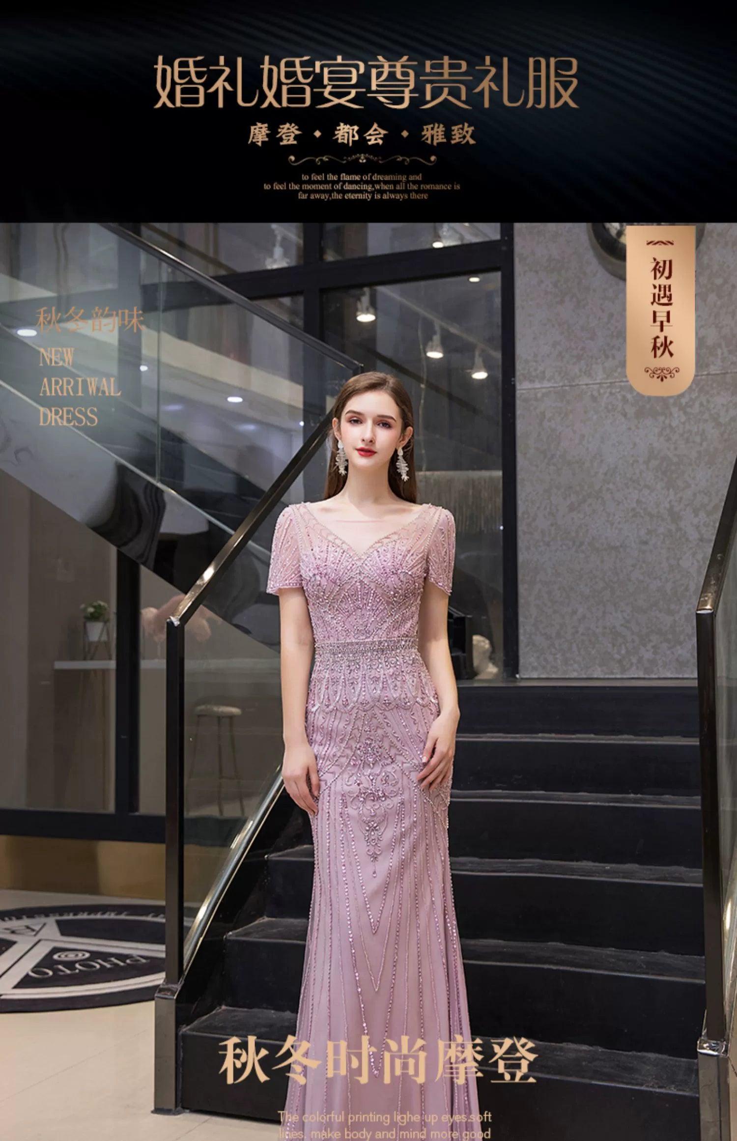 Women's A-Line Evening Dress Sexy Prom Dresses Beaded Formal Dresses for Women - numbersea
