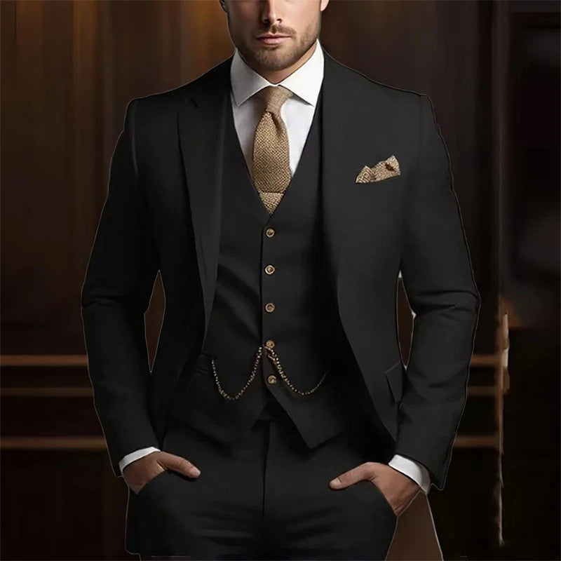 Suit three-piece wedding banquet groom suit gentleman temperament