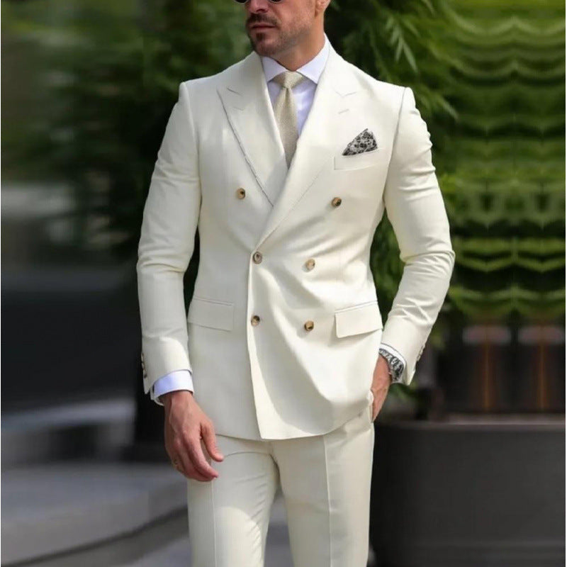 Suit Men's Premium Dress Double-breasted Two-piece Casual Suit Groom's Wedding