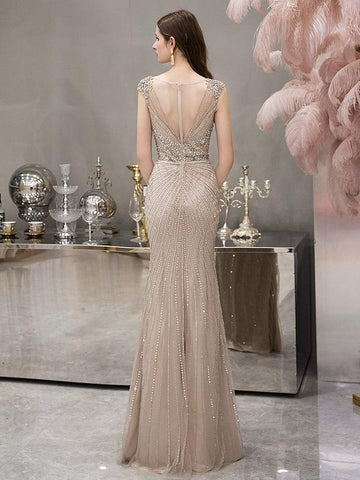 Women's Mermaid Evening Dress Sexy Prom Dresses for Women Long Beaded Formal Dresses Sleeveless - numbersea