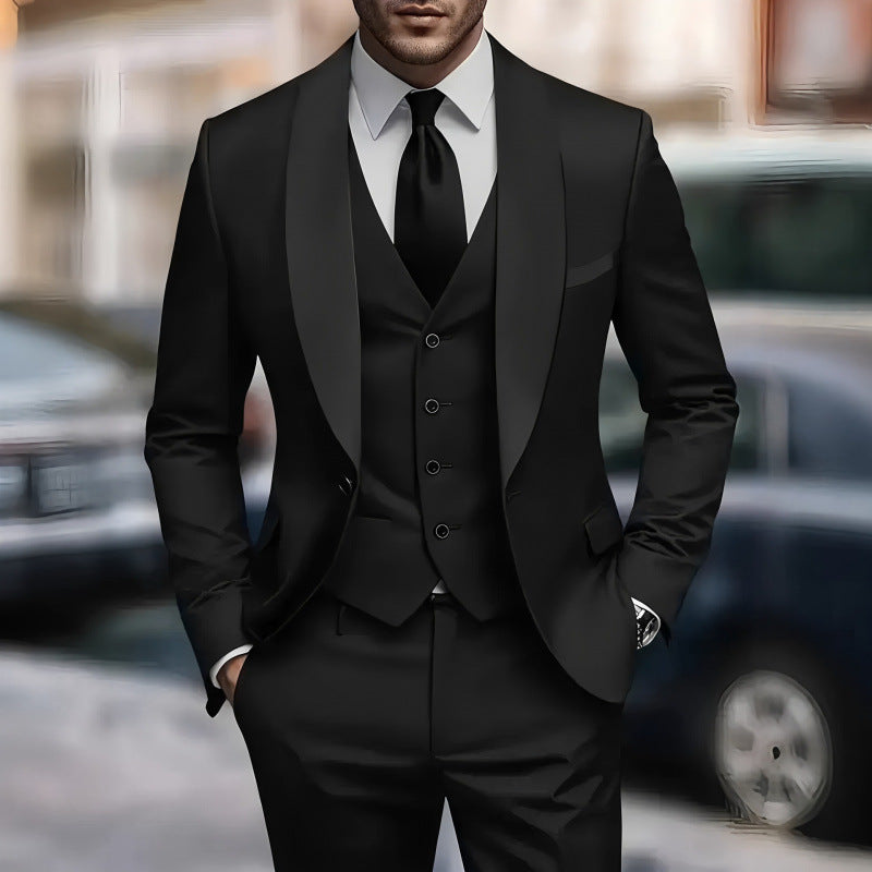 Three-piece men's suit suit high-end sense slim groom best man dress simple performance suit