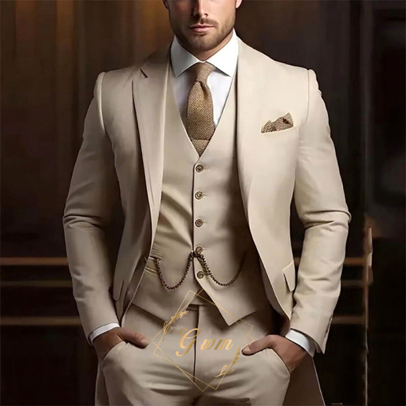 Suit three-piece wedding banquet groom suit gentleman temperament