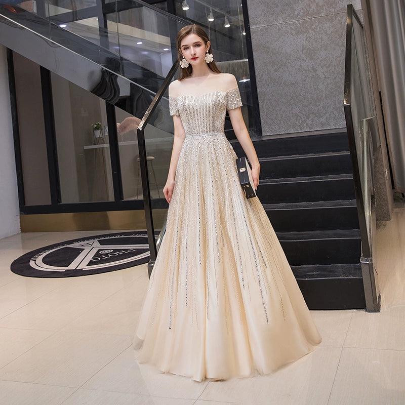 Women's Sexy Evening Dress A-Line Prom Dresses Beaded Formal Dresses for Women - numbersea